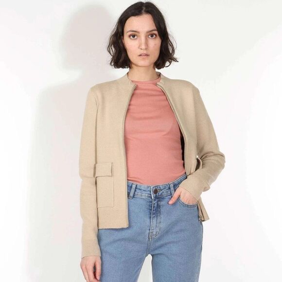 New MOSS Copenhagen IDRINA ELLEVEN ZIP CARDIGAN WHITE PEPPER MEL - Picture 3 of 6